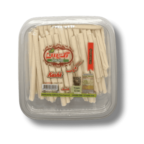 Dried kashk yogurt sticks in clear container