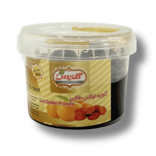 Goldees Lux Golden Prunella preserve in plastic tub