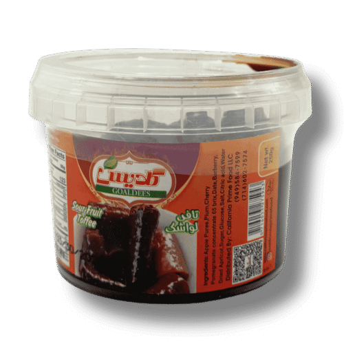 Goaldees sour fruit toffee lavashak in plastic tub