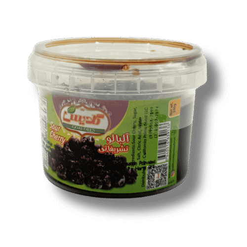 Goldees sour cherry preserve in plastic tub