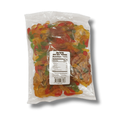 Nutrition label and packaging of gummy worms candy