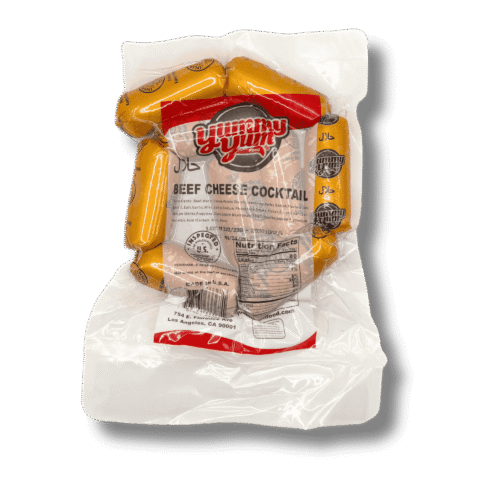 Halal beef cheese cocktail sausages package