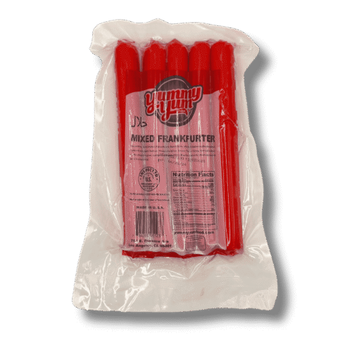 Halal mixed beef frankfurter sausages packaged