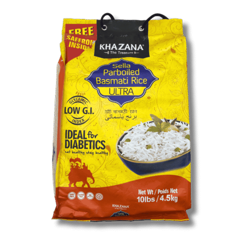 Khazana Sella Parboiled Basmati Rice Ultra 10 lb bag front view