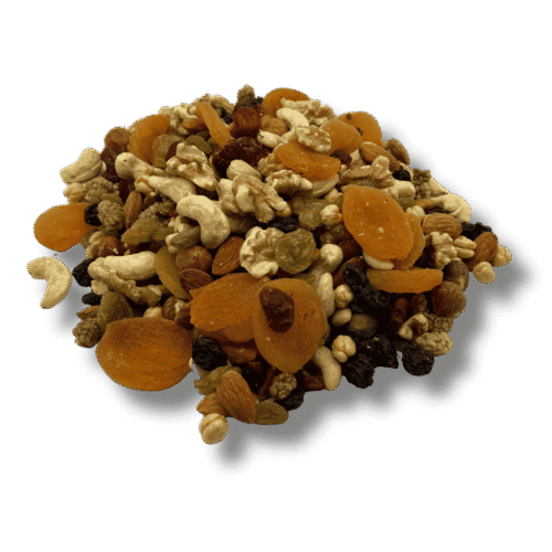Sweet mixed nuts and dried fruit snack blend